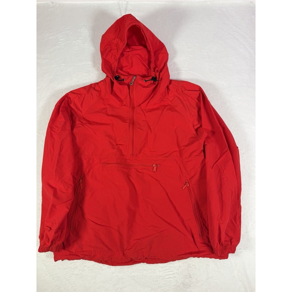 Lands' End Vintage 90s Men's Red Nylon Anorak Windbreaker Jacket Large 42-44